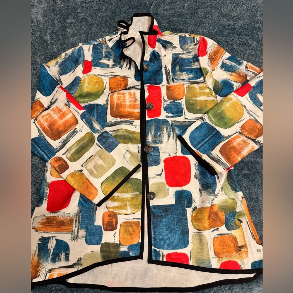 I-Reversibles Reversibl Art Jacket Abstract Modern Lagenlook Statement Coat L-XL
